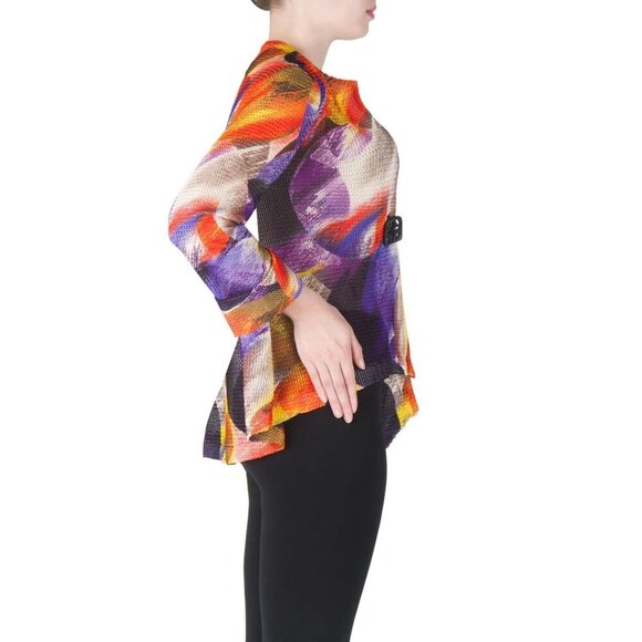 Joesph Ribkoff Mesh Asymmetric 3/4 Sleeve Jacket Womens Sise 12 Lagenlook Artsy - Picture 2 of 12